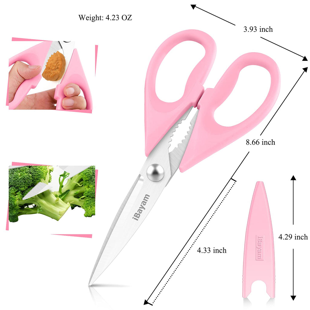 iBayam Kitchen Scissors All Purpose Heavy Duty 2 Pack with Protective Sheath, Stainless Steel Shears Kitchen Utensils Set for Cutting Food Cooking Meat Poultry Dishwasher Safe Soft Comfort-Grip