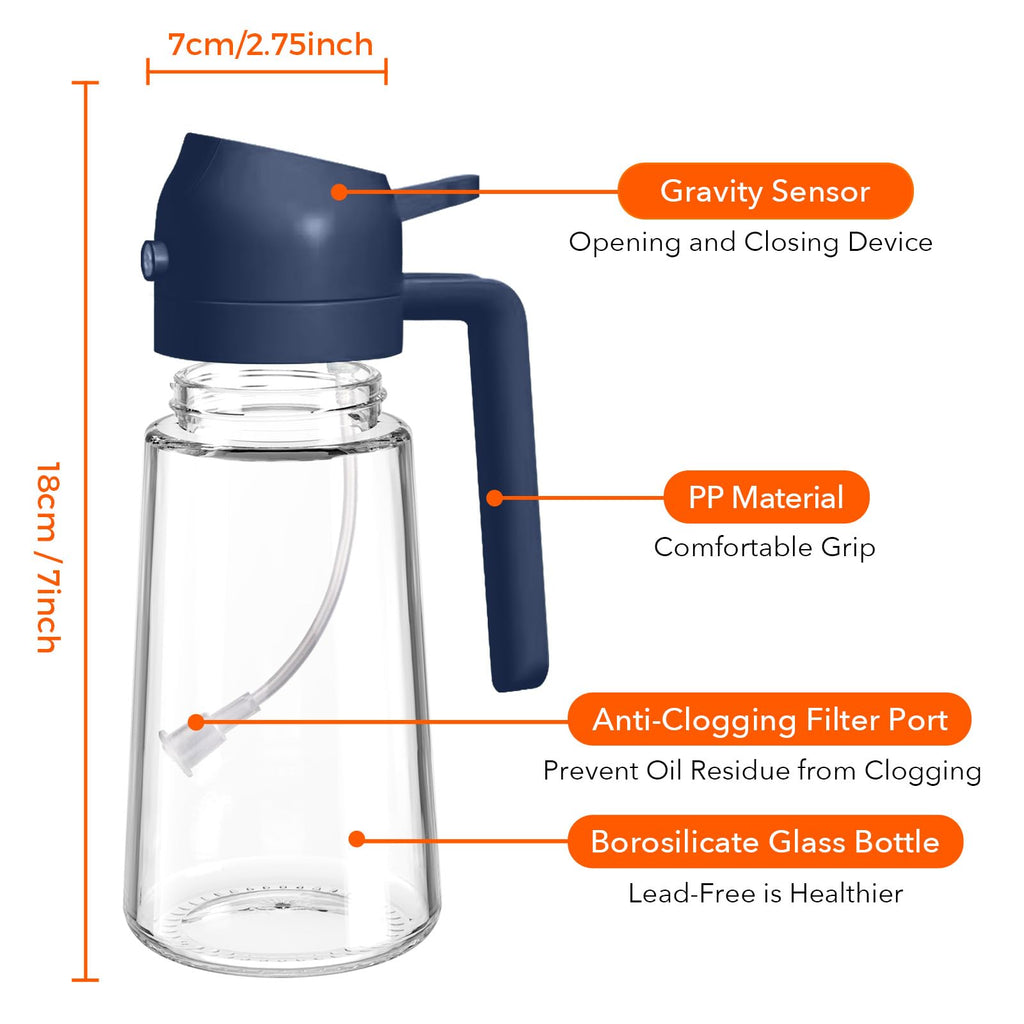YARRAMATE 16oz/470ml Glass Olive Oil Sprayer for Cooking with Stickers, 2 in 1 Oil Dispenser for Kitchen Gadgets, Food Grade Premium Spray Bottle with Portion Control for Salad, Frying, BBQ (Black)