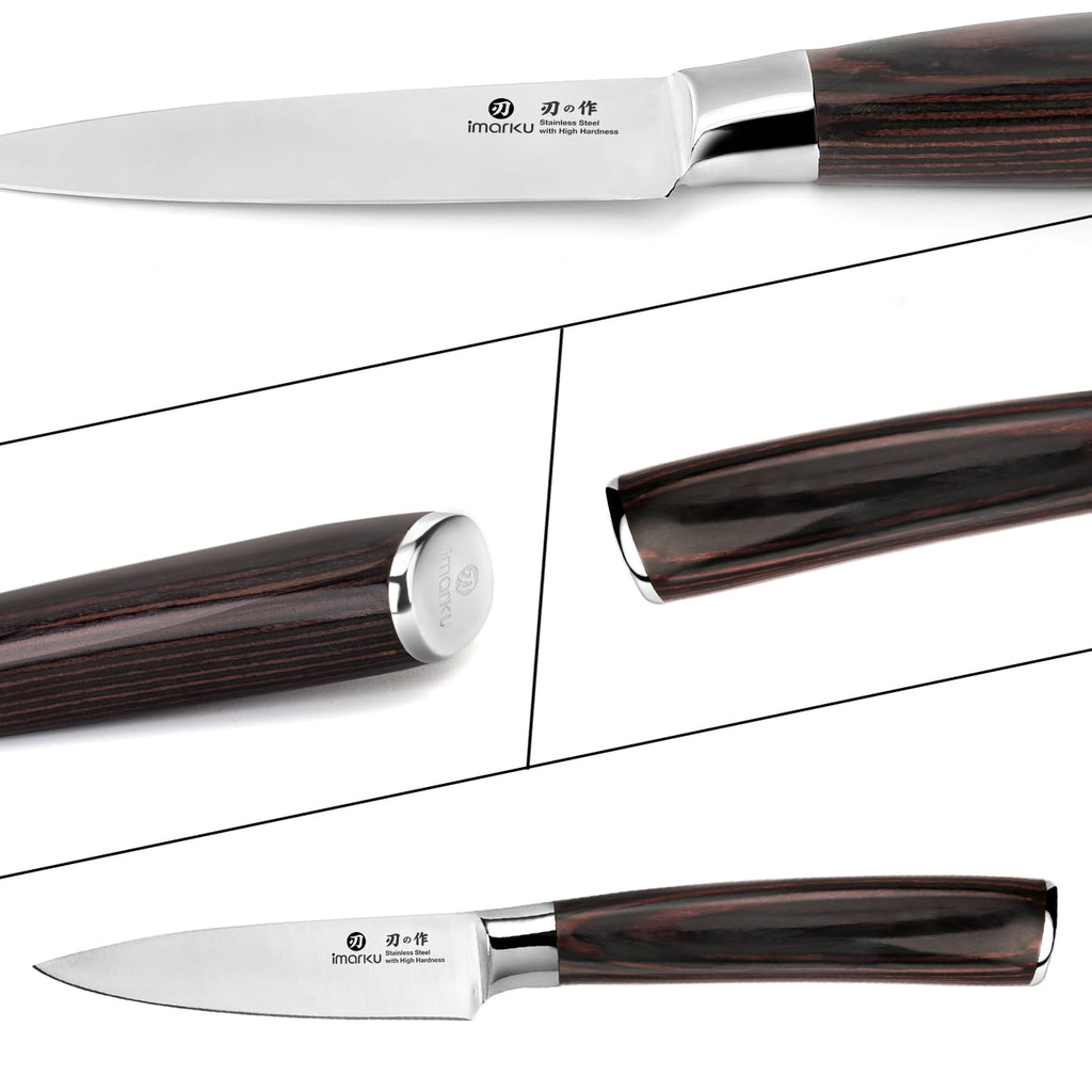 imarku 14-Piece Knife Set, Japanese Stainless Steel Knives Set for Kitchen, Full-Tang Gyutou Knife Sets with Block and Build-in Sharpener, Brown, Dishwasher Safe, House Warming Gifts for Mom