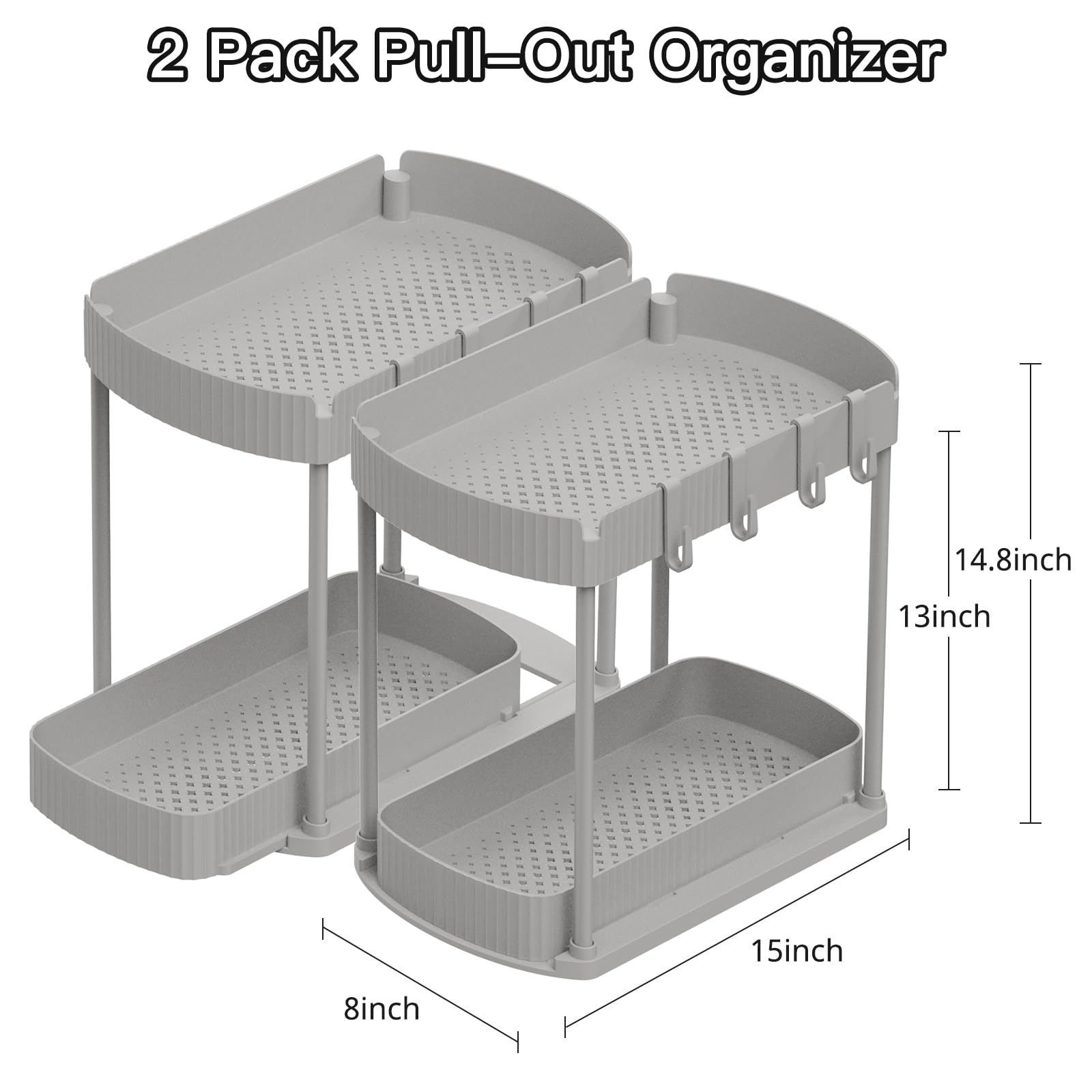 Ukeetap Multi-Purpose Pull-Out Storage Organizers, Under Sink/Cabinet Organizers and Storage for Bathroom & Kitchen, Black, 12.8 Inches, 2 Packs
