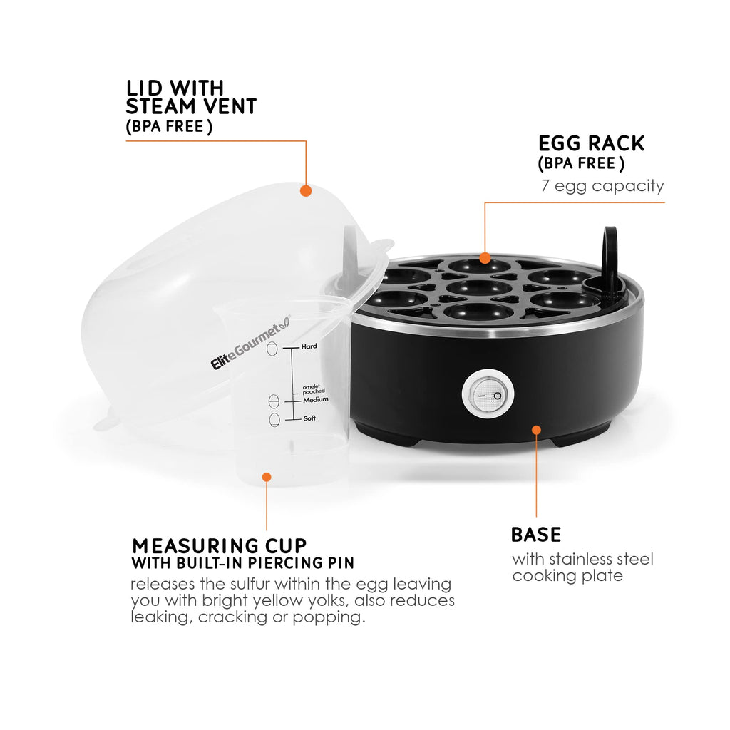 Elite Gourmet EGC115M Easy Egg Cooker Electric 7-Egg Capacity, Soft, Medium, Hard-Boiled Egg Cooker with Auto Shut-Off, Measuring Cup Included, BPA Free, Retro Mint