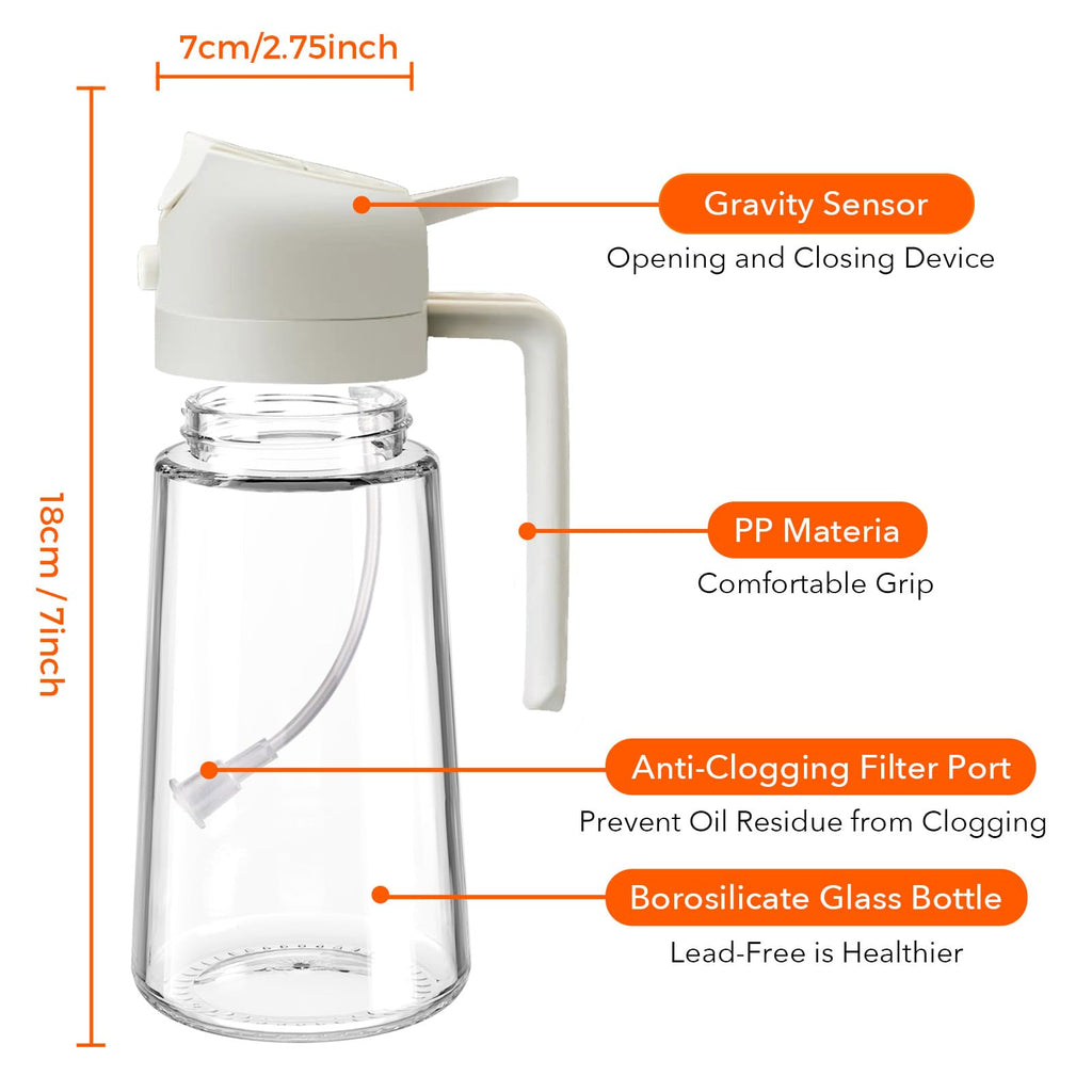 YARRAMATE 16oz/470ml Glass Olive Oil Sprayer for Cooking with Stickers, 2 in 1 Oil Dispenser for Kitchen Gadgets, Food Grade Premium Spray Bottle with Portion Control for Salad, Frying, BBQ (Black)