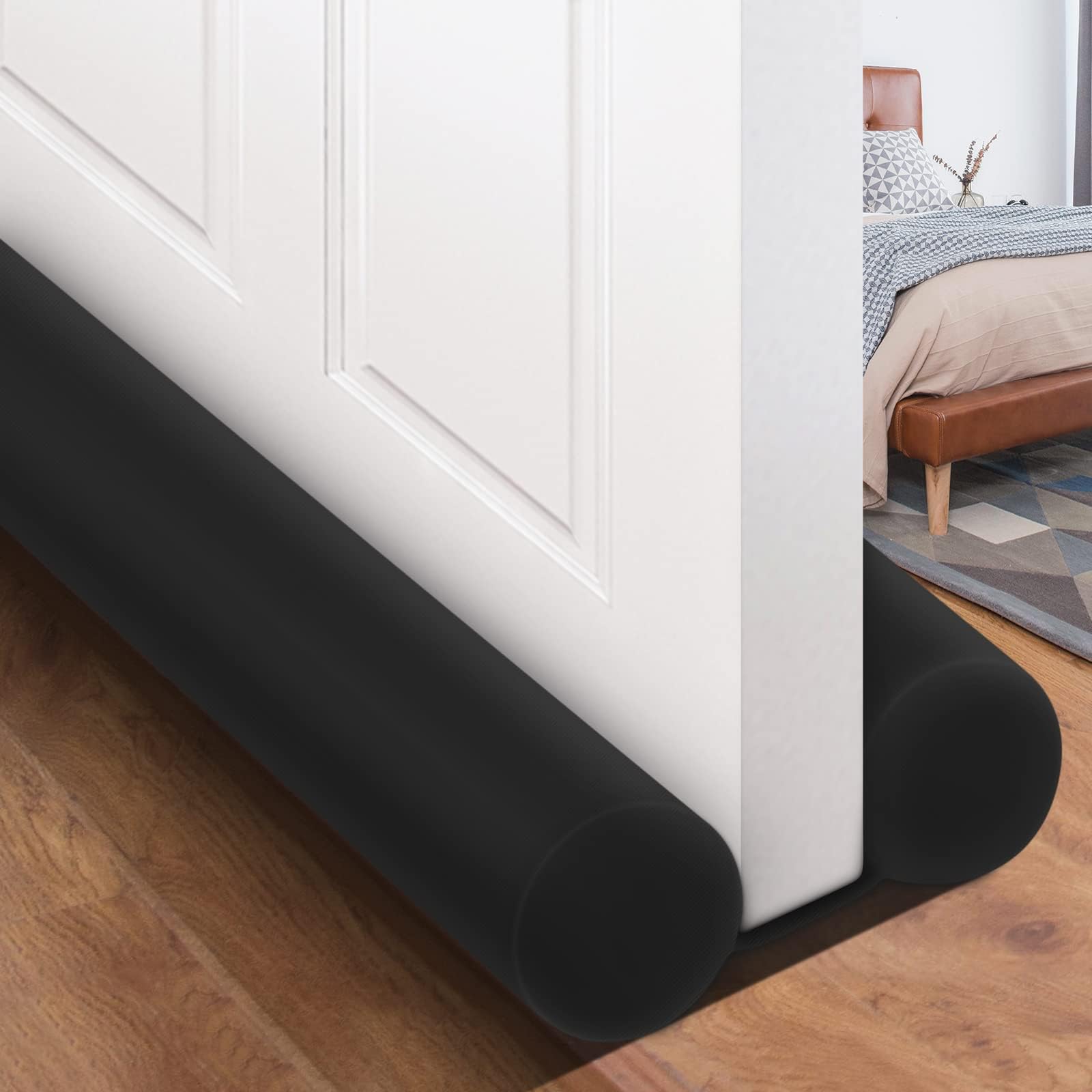 MAXTID Large Door Draft Stopper for Bottom of Doors 36” Under Door Sweep Noise Blocker Black Gap Stoppers Adjustable Doors Seal Sweep Guard Draft, Window Breeze Stoppers, Home Essentials Gadgets