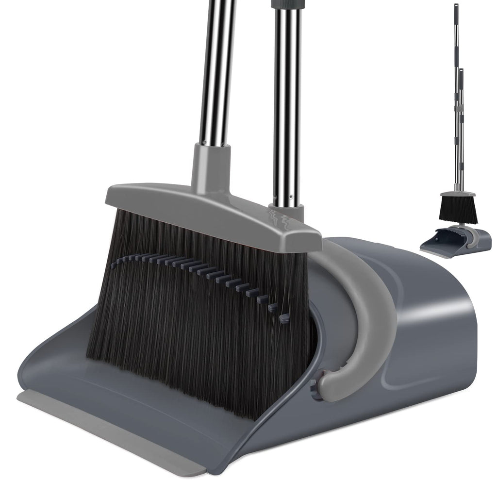 Ivandar Broom and Dustpan Set for Home, Dust pan with Long Handle, Broom with Dustpan Combo Set, for Home Kitchen Room Office Lobby Floor Use Upright Stand Up Sweeping (Gray&Green)