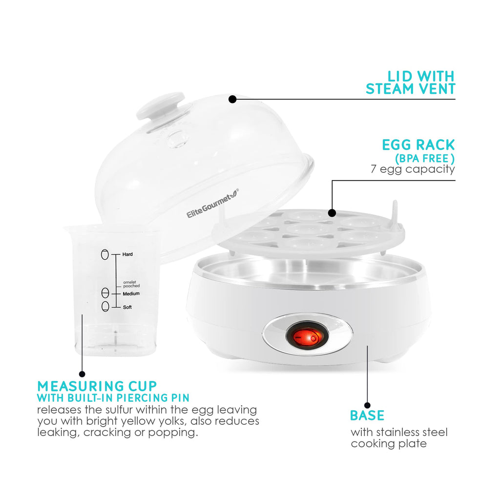 Elite Gourmet EGC115M Easy Egg Cooker Electric 7-Egg Capacity, Soft, Medium, Hard-Boiled Egg Cooker with Auto Shut-Off, Measuring Cup Included, BPA Free, Retro Mint