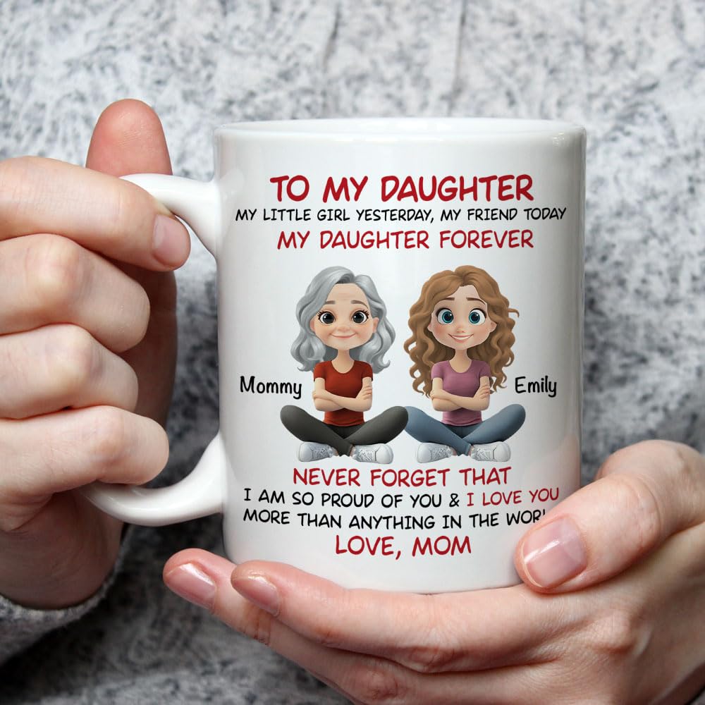 Wrappiness Personalized Mother Daughter Mug - Fuuny and Forever Love Between Mom and Her Girl Fully Customized Coffee Cup - Unique Gift for Mom and Daughter on Mothers Day, Birthday, 11oz/15oz Mug