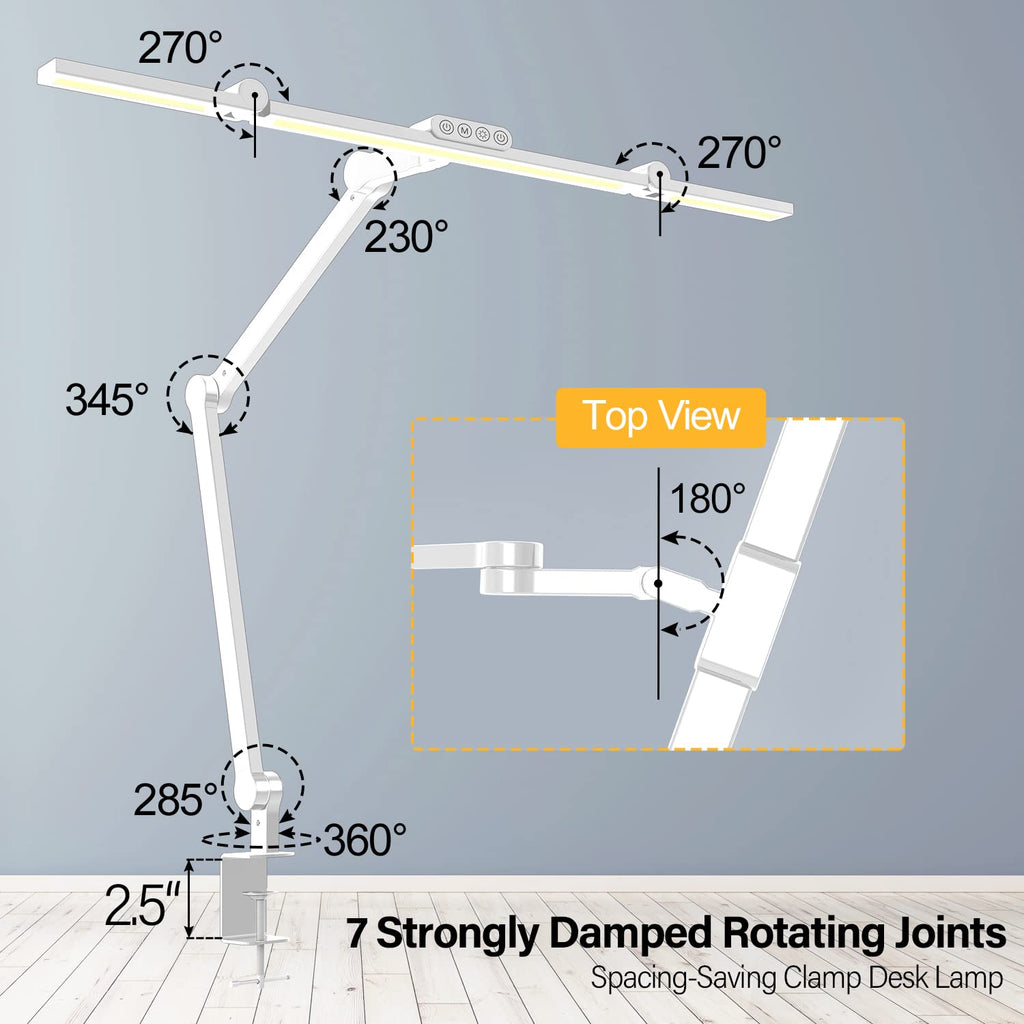 Micomlan Led Desk Lamp with Clamp, Architect Desk Lamp for Home Office with Atmosphere Lighting, 24W Ultra Bright Auto Dimming Computer Light Stepless Dimming and Tempering LED Table Light
