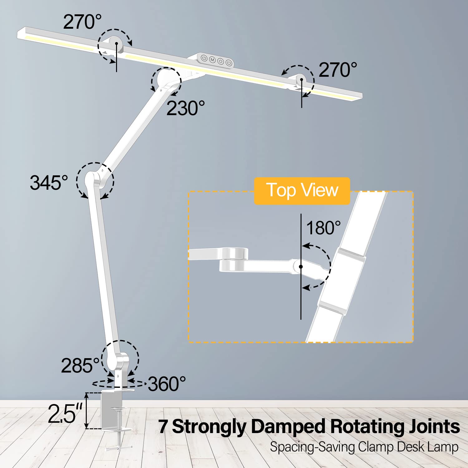 Micomlan Led Desk Lamp with Clamp, Architect Desk Lamp for Home Office with Atmosphere Lighting, 24W Ultra Bright Auto Dimming Computer Light Stepless Dimming and Tempering LED Table Light