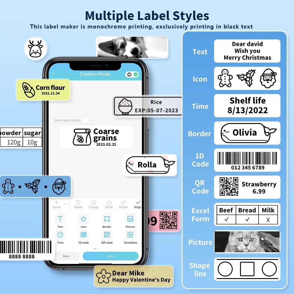 Phomemo Label Maker, D30 Portable Bluetooth Label Maker Machine with Tape, Small Mini Label Printer, Multiple Templates Fonts Icon Labeler for Home, School, Office