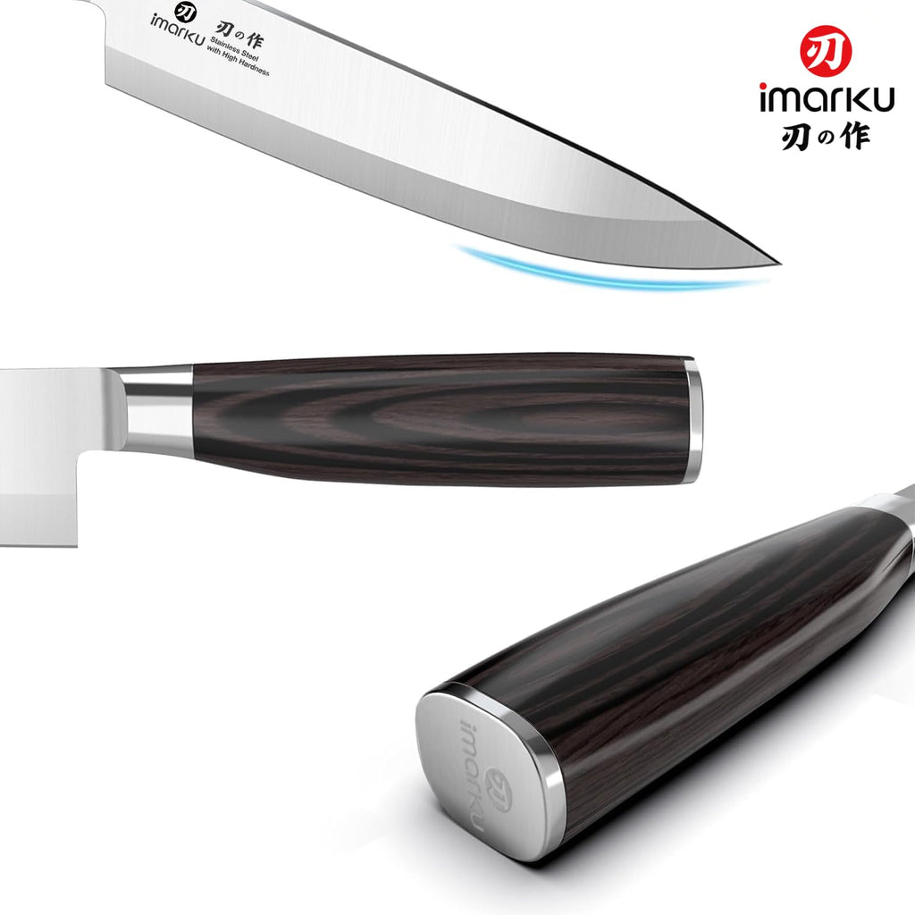 imarku 14-Piece Knife Set, Japanese Stainless Steel Knives Set for Kitchen, Full-Tang Gyutou Knife Sets with Block and Build-in Sharpener, Brown, Dishwasher Safe, House Warming Gifts for Mom