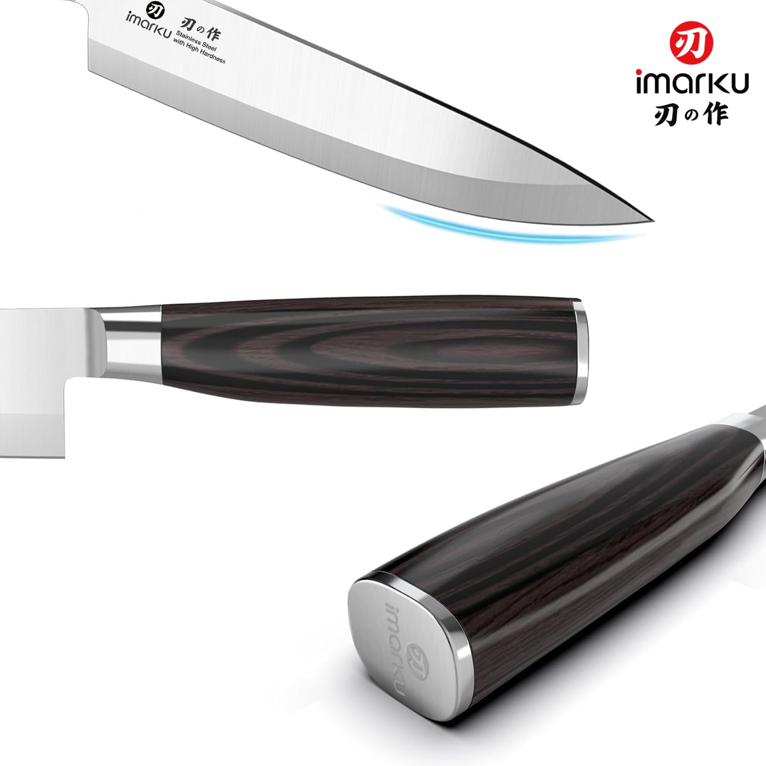 imarku 14-Piece Knife Set, Japanese Stainless Steel Knives Set for Kitchen, Full-Tang Gyutou Knife Sets with Block and Build-in Sharpener, Brown, Dishwasher Safe, House Warming Gifts for Mom