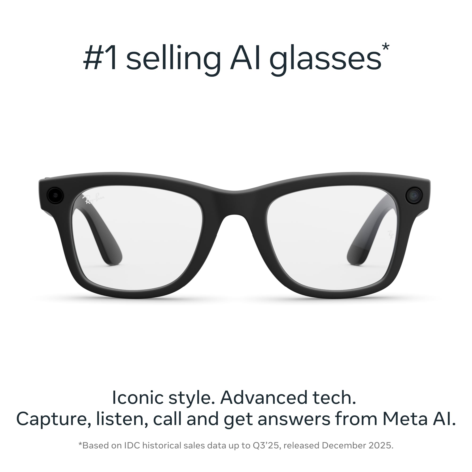 Ray-Ban Meta (Gen 2), Wayfarer, Matte Black | Smart AI Glasses for Men, Women — 2X Battery Life — 3K HD Resolution — 12 MP Ultra-Wide Camera, Audio, Video — Clear Lenses — Wearable Technology