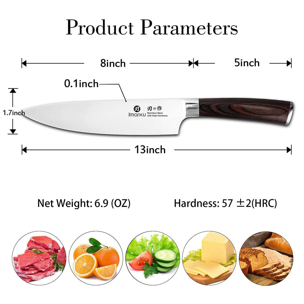 imarku 14-Piece Knife Set, Japanese Stainless Steel Knives Set for Kitchen, Full-Tang Gyutou Knife Sets with Block and Build-in Sharpener, Brown, Dishwasher Safe, House Warming Gifts for Mom