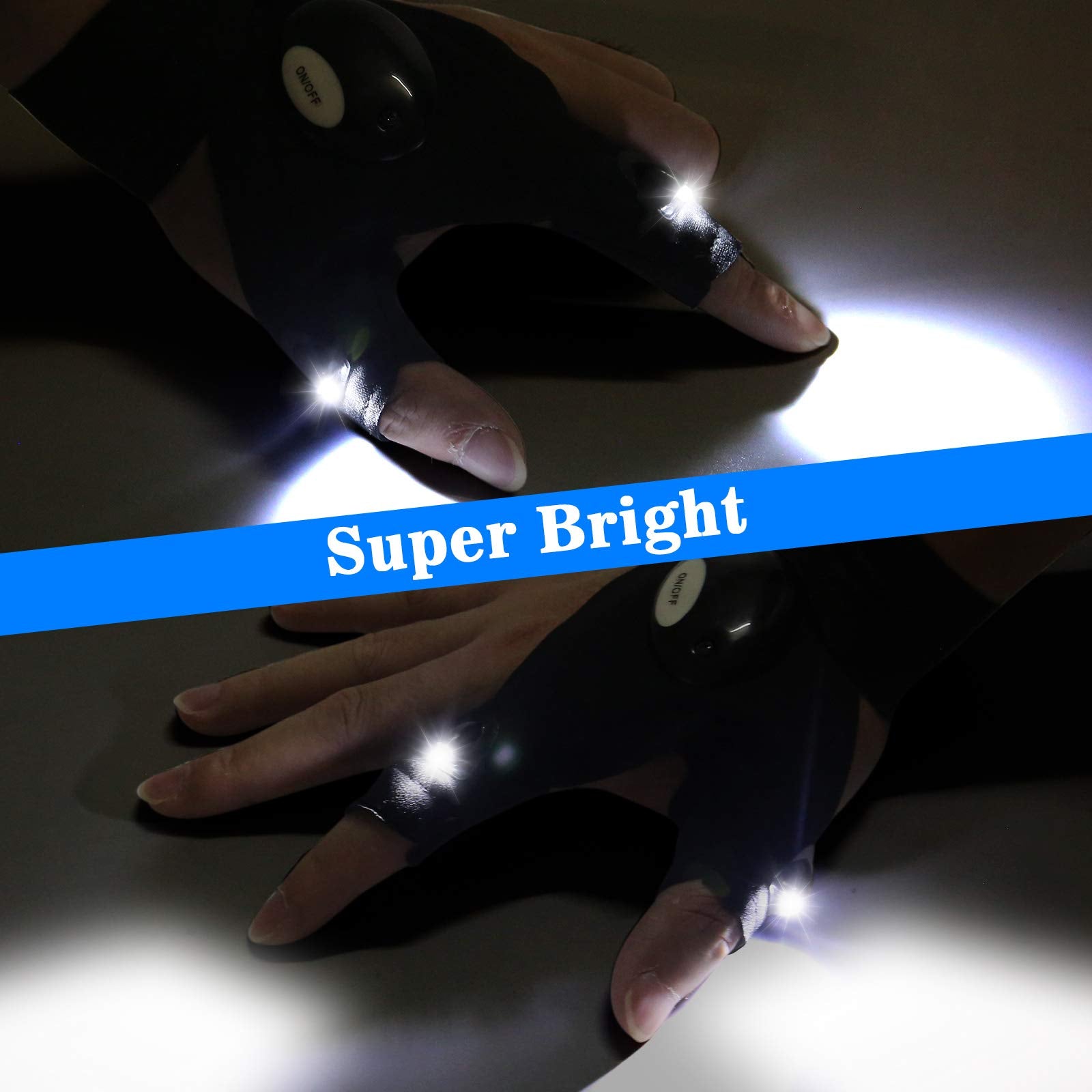 MOIPEJO LED Flashlight Gloves, Gifts for Men Dad Him Boyfriend Husband, Cool Gadget Hands-Free Finger Lights for Camping Fishing Repairing, Fathers Day Christmas Birthday Gift-Black