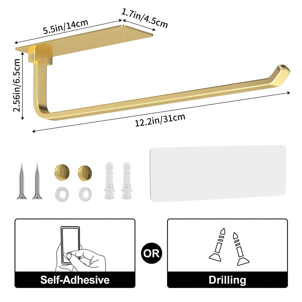 Paper Towel Holder - Self-Adhesive or Drilling, White, Upgraded Aluminum Kitchen Roll Dispenser Under Cabinet, Lighter but Stronger Than Stainless Steel!