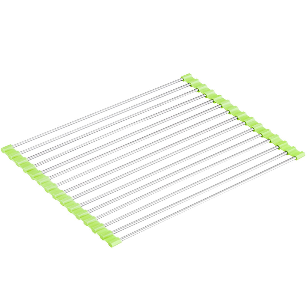Seropy Roll Up Dish Drying Rack, Over The Sink Dish Drying Rack Kitchen Rolling Dish Drainer, Foldable Sink Rack Mat Stainless Steel Wire Dish Drying Rack for Kitchen Sink Counter Storage 17.5x11.8
