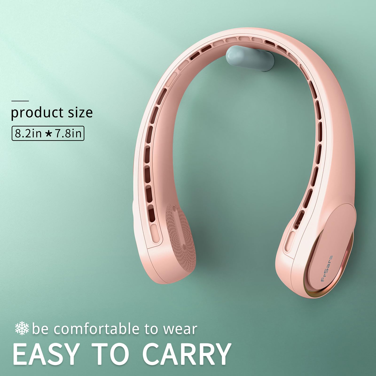 FrSara Neck Fan, Portable Personal Fan Strong Wind, 4000mAh, Air Volume,360° Cooling, No Hair Twisting, Air Volume On 2 Sides, Non-Slip, Quick Charge, Long Use Time, Birthday Gift for Women, Dad, Men