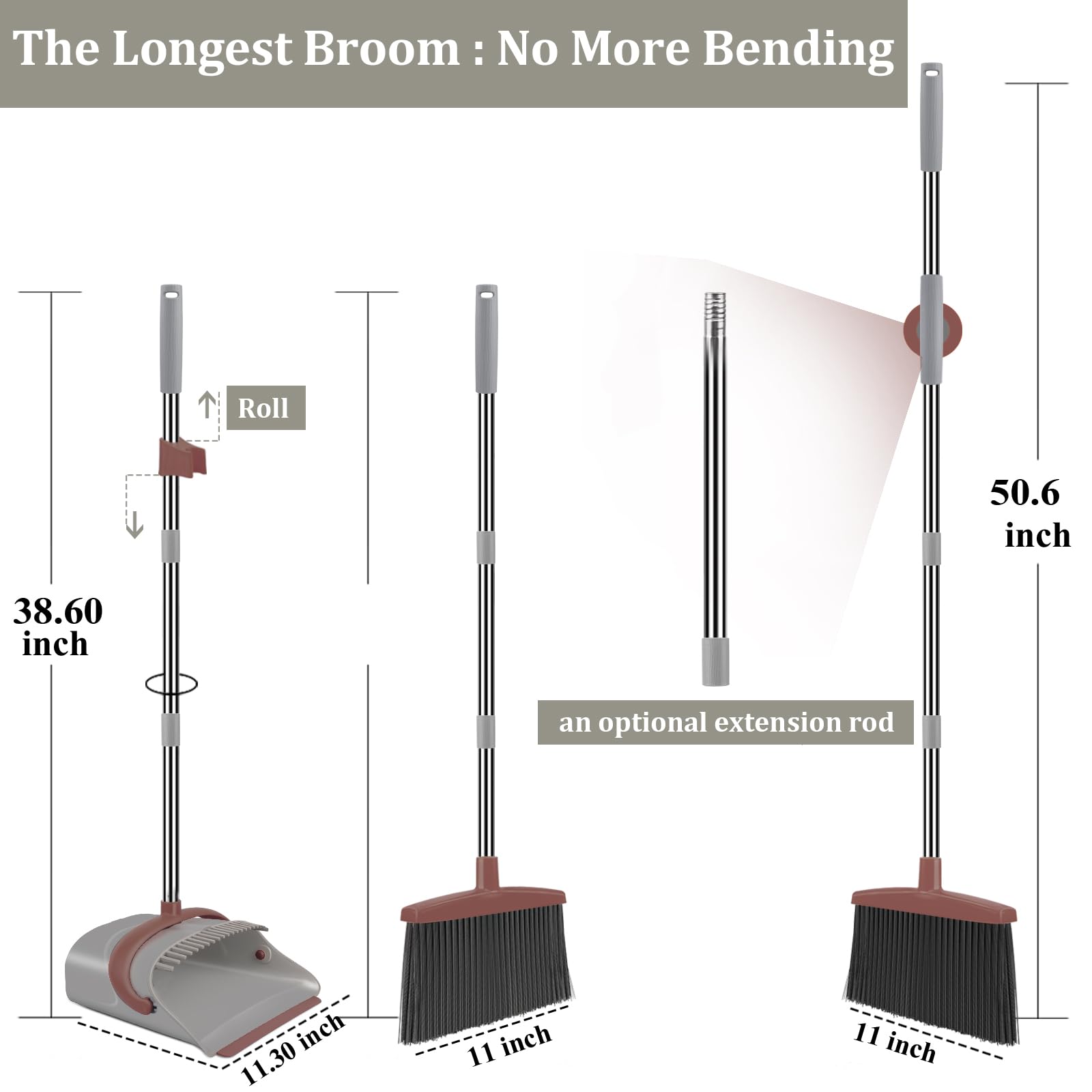 Ivandar Broom and Dustpan Set for Home, Dust pan with Long Handle, Broom with Dustpan Combo Set, for Home Kitchen Room Office Lobby Floor Use Upright Stand Up Sweeping (Gray&Green)
