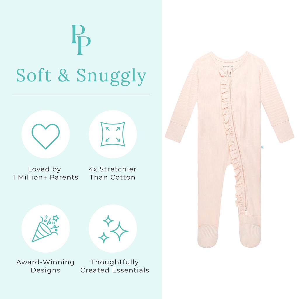 Posh Peanut Footie Pajamas for Baby Girls – Sleepers in Ultra-Soft Viscose from Bamboo with 2-Way Zipper & Ruffle Trim