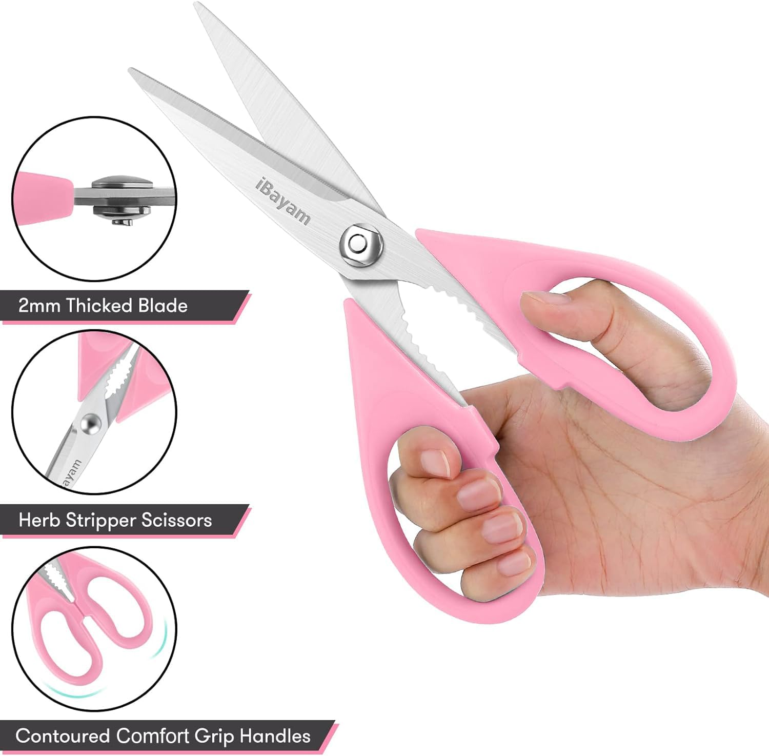 iBayam Kitchen Scissors All Purpose Heavy Duty 2 Pack with Protective Sheath, Stainless Steel Shears Kitchen Utensils Set for Cutting Food Cooking Meat Poultry Dishwasher Safe Soft Comfort-Grip