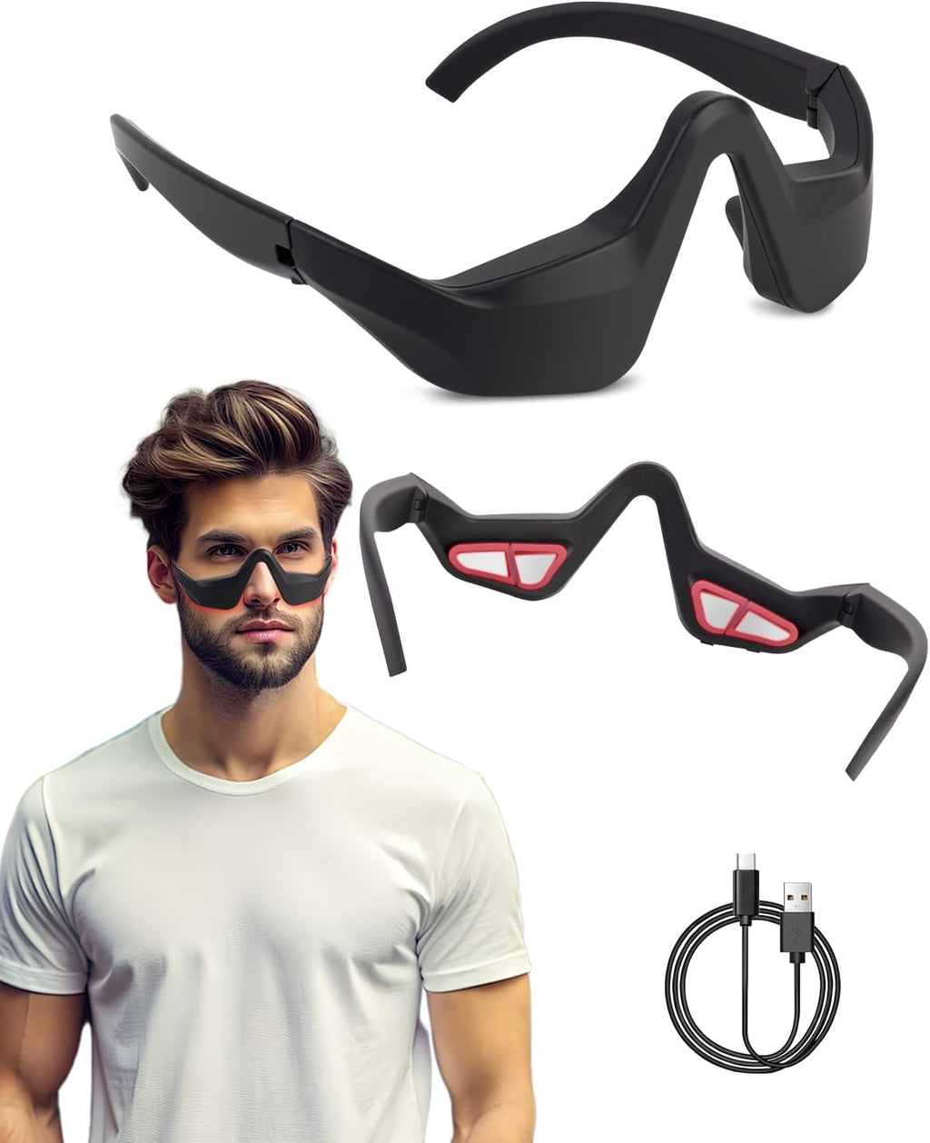UTK Under Eye Red Light Therapy Device, 630nm Red Light Glasses for Eye Bags, Dark Circles, Puffiness, Rechargeable & 39g Ultra-Light, Gift for Women and Men (Black)