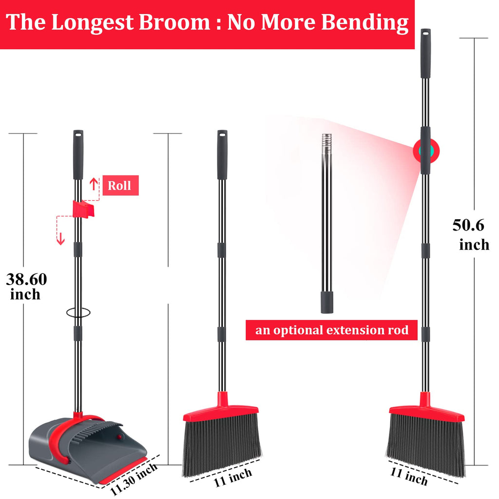 Ivandar Broom and Dustpan Set for Home, Dust pan with Long Handle, Broom with Dustpan Combo Set, for Home Kitchen Room Office Lobby Floor Use Upright Stand Up Sweeping (Gray&Green)