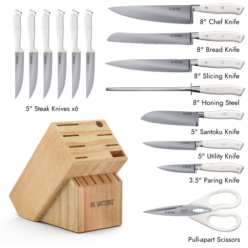 Yatoshi Professional Kitchen Knife Set, 15 Pieces, High Carbon Stainless Steel, Ergonomic Handle