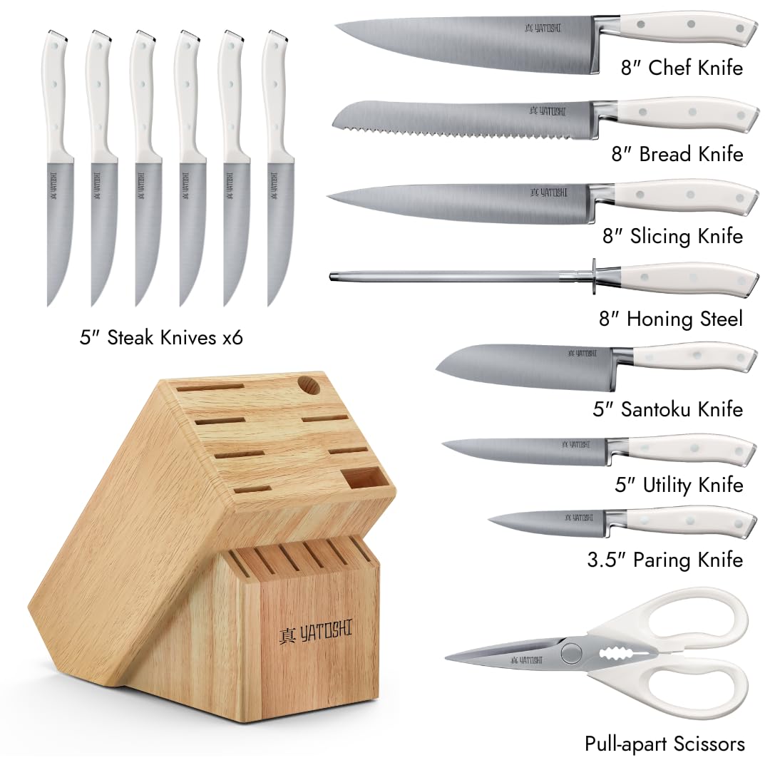 Yatoshi Professional Kitchen Knife Set, 15 Pieces, High Carbon Stainless Steel, Ergonomic Handle