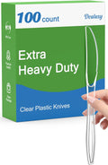 Dealusy 100 Count Extra Heavy Duty Clear Plastic Knives Disposable, BPA-Free, Heat Resistant, Solid and Durable Disposable Knives Bulk, Premium Plastic Knives heavy duty for Party Supply