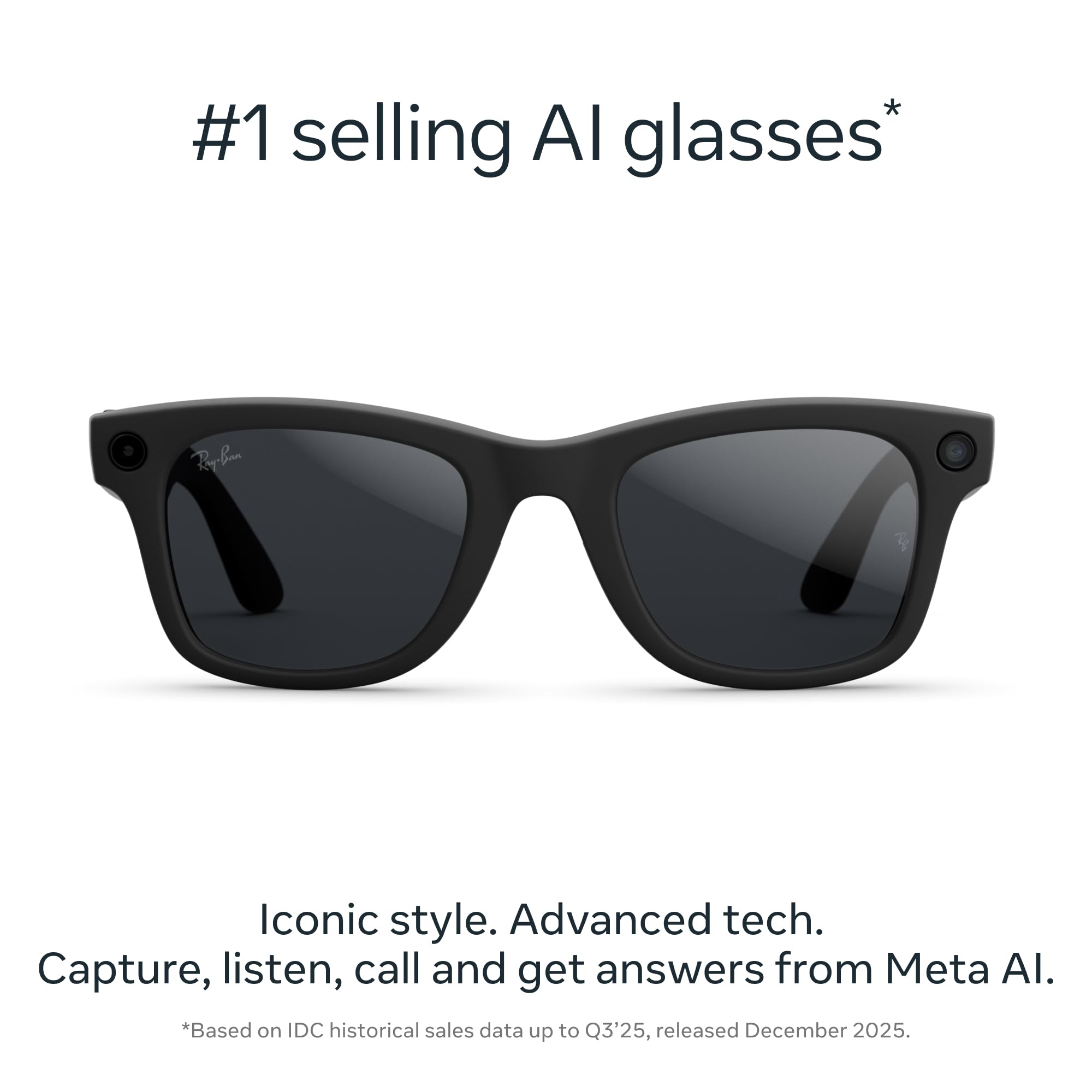 Ray-Ban Meta (Gen 2), Wayfarer, Matte Black | Smart AI Glasses for Men, Women — 2X Battery Life — 3K HD Resolution — 12 MP Ultra-Wide Camera, Audio, Video — Clear Lenses — Wearable Technology