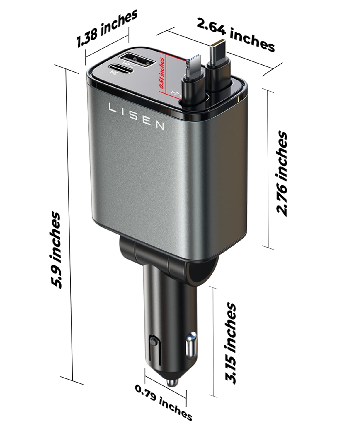 LISEN Retractable Car Charger, Gifts for Mothers Day 2026, 84W Car Charger USB C Fast Charge, Gifts for Mom Dad Him Her, Travel Essentials Car Accessories for Men Women Gifts for iPhone 17 16 15 14 13
