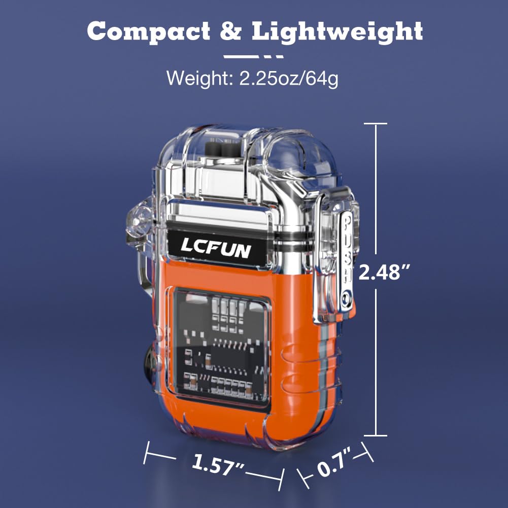LcFun Electric Dual Arc Lighter USB Rechargeable Outdoor Windproof Flameless Plasma Lighters for Camping, Hiking, Waterproof Matches Survival Tactical Gear Birthday Gifts for Men