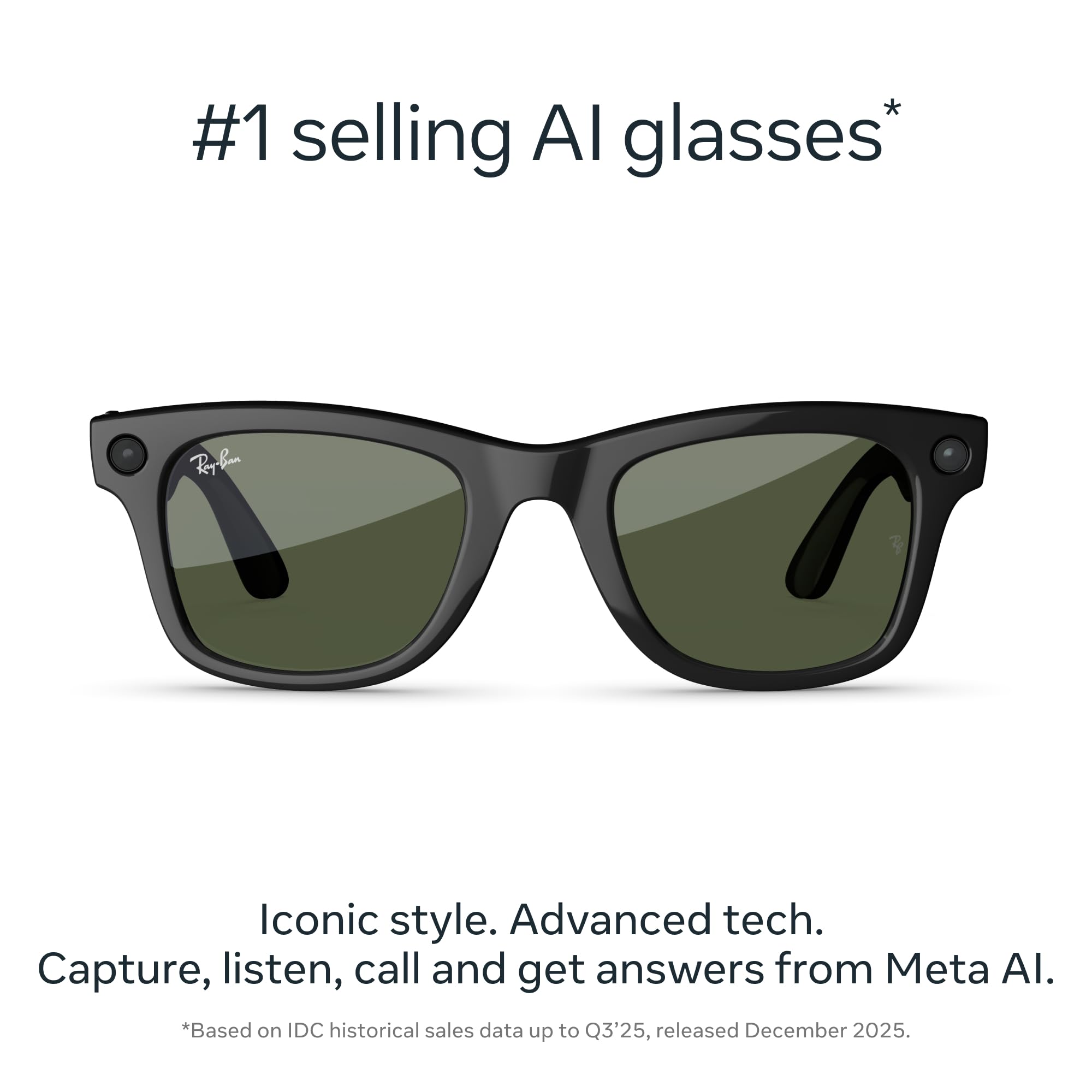 Ray-Ban Meta (Gen 2), Wayfarer, Matte Black | Smart AI Glasses for Men, Women — 2X Battery Life — 3K HD Resolution — 12 MP Ultra-Wide Camera, Audio, Video — Clear Lenses — Wearable Technology