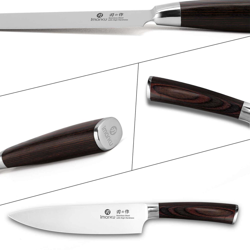 imarku 14-Piece Knife Set, Japanese Stainless Steel Knives Set for Kitchen, Full-Tang Gyutou Knife Sets with Block and Build-in Sharpener, Brown, Dishwasher Safe, House Warming Gifts for Mom