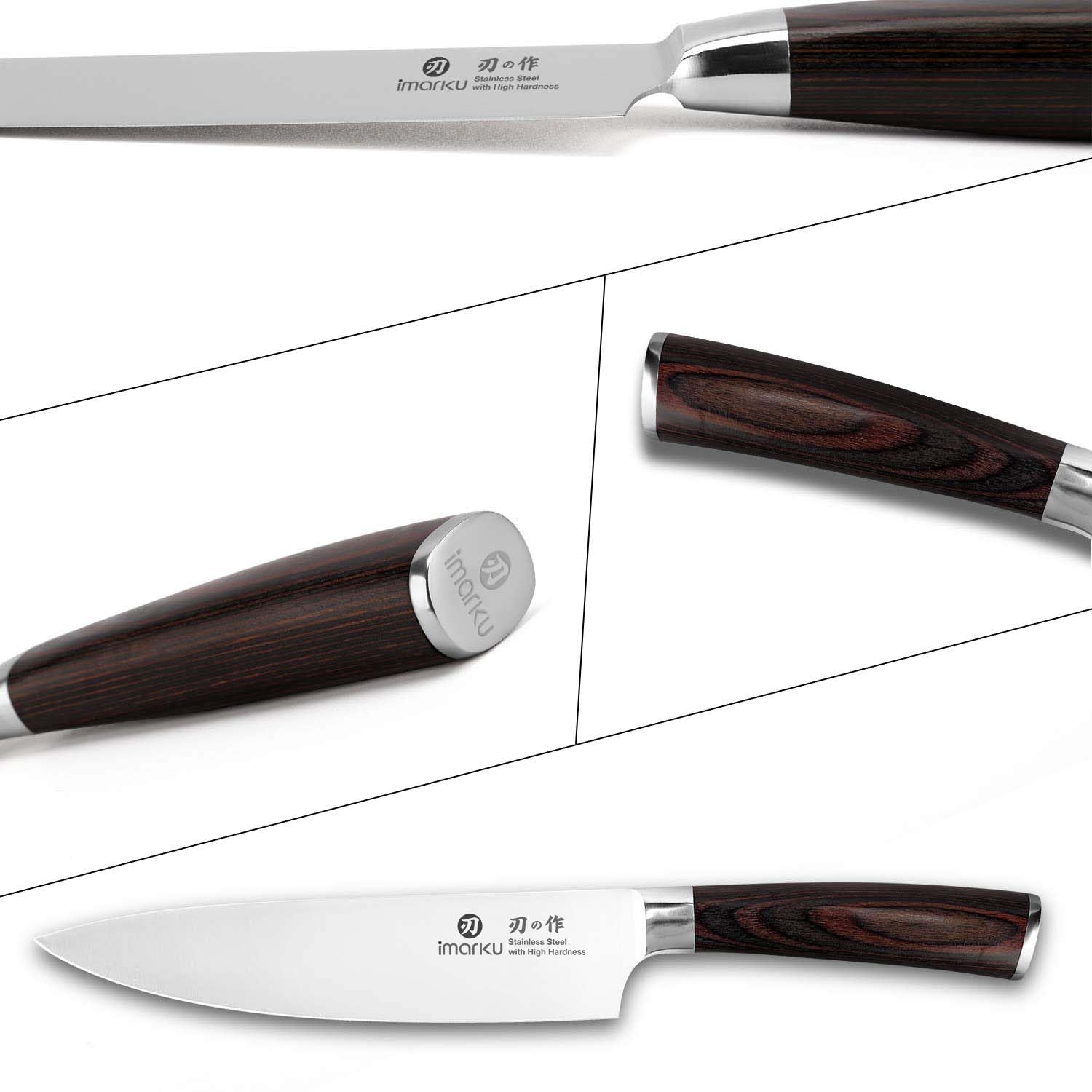 imarku 14-Piece Knife Set, Japanese Stainless Steel Knives Set for Kitchen, Full-Tang Gyutou Knife Sets with Block and Build-in Sharpener, Brown, Dishwasher Safe, House Warming Gifts for Mom