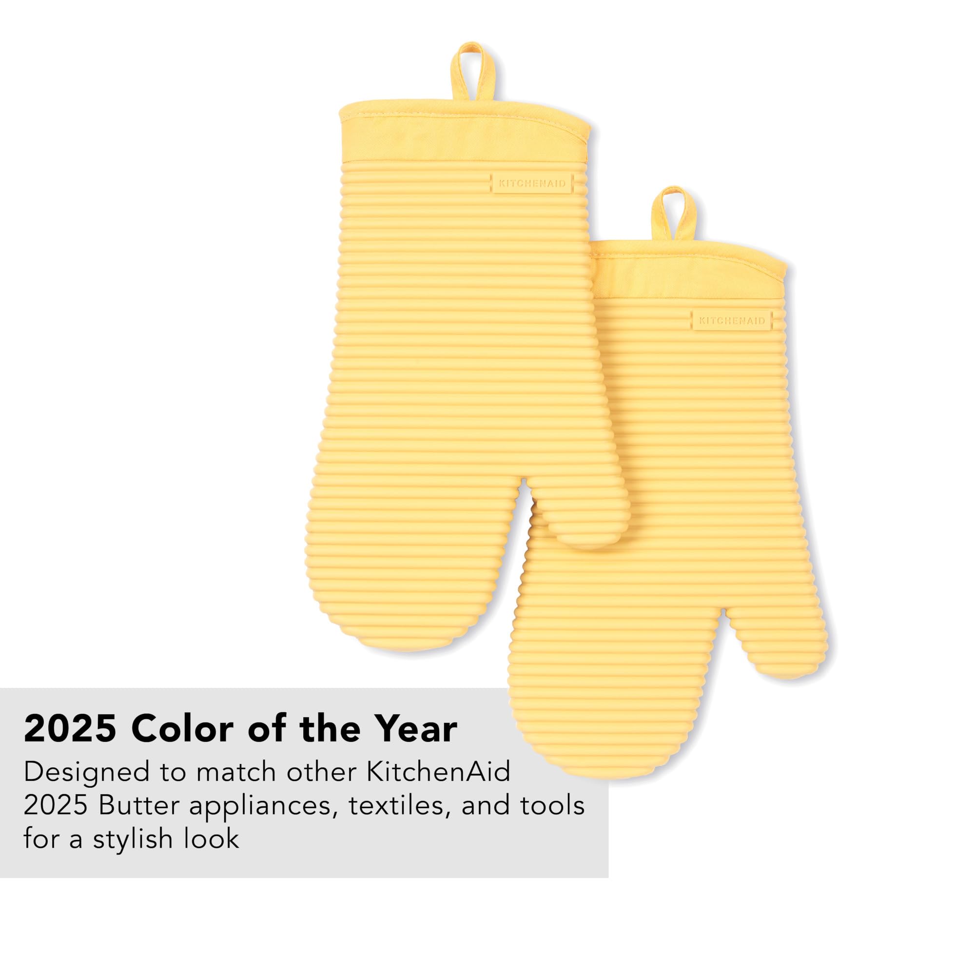 KITCHENAID Ribbed Soft Silicone Oven Mitt 2-Pack Set, 7.5"x13", Milkshake