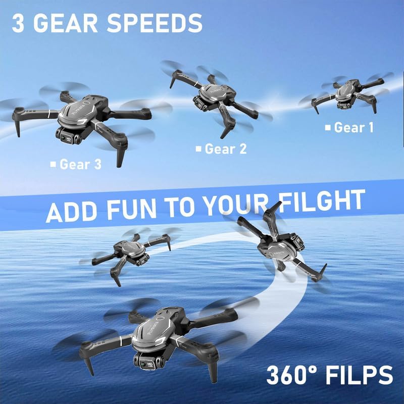 FLYVISTA Cool Mini Drone with Camera for Kids Adults Beginners, 1080P FPV Camera Remote Control Drone for Kids with 2 Batteries, One-Click Take Off/Landing, Altitude Hold, Headless Mode, 360° Flips, 3-Gear Speeds , Emergency Stop, Toys Gifts for Adults Be