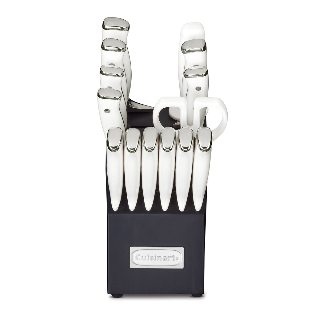 Cuisinart 15-Piece Knife Set with Block, High Carbon Stainless Steel, Forged Triple Rivet, White, C77WTR-15P
