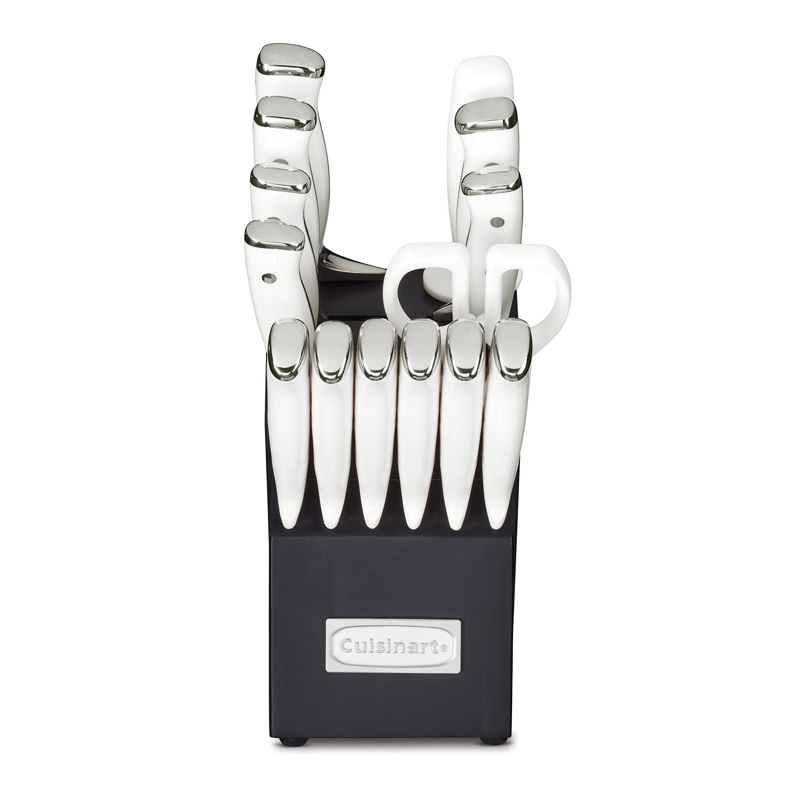 Cuisinart 15-Piece Knife Set with Block, High Carbon Stainless Steel, Forged Triple Rivet, White, C77WTR-15P