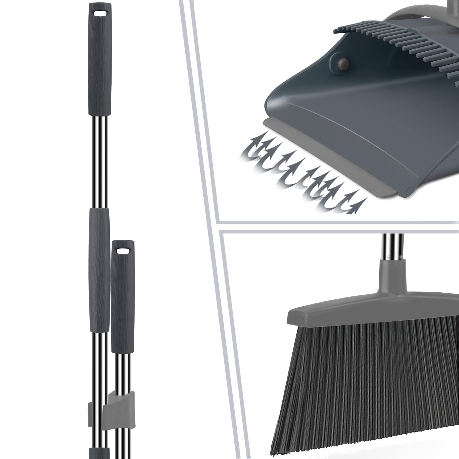 Ivandar Broom and Dustpan Set for Home, Dust pan with Long Handle, Broom with Dustpan Combo Set, for Home Kitchen Room Office Lobby Floor Use Upright Stand Up Sweeping (Gray&Green)