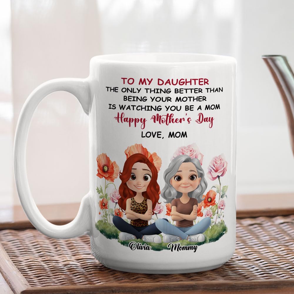 Wrappiness Personalized Mother Daughter Mug - Fuuny and Forever Love Between Mom and Her Girl Fully Customized Coffee Cup - Unique Gift for Mom and Daughter on Mothers Day, Birthday, 11oz/15oz Mug