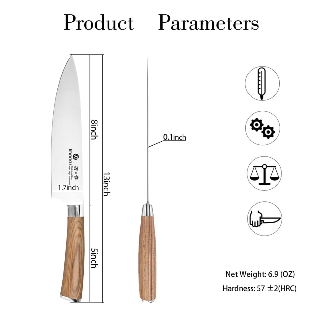 imarku 14-Piece Knife Set, Japanese Stainless Steel Knives Set for Kitchen, Full-Tang Gyutou Knife Sets with Block and Build-in Sharpener, Brown, Dishwasher Safe, House Warming Gifts for Mom