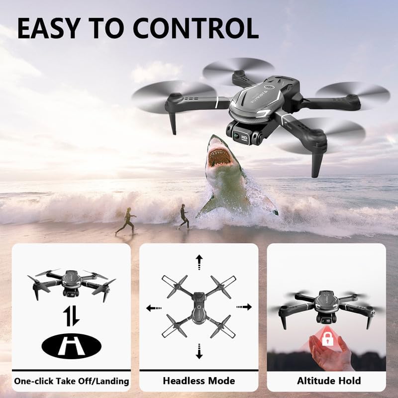 FLYVISTA Cool Mini Drone with Camera for Kids Adults Beginners, 1080P FPV Camera Remote Control Drone for Kids with 2 Batteries, One-Click Take Off/Landing, Altitude Hold, Headless Mode, 360° Flips, 3-Gear Speeds , Emergency Stop, Toys Gifts for Adults Be