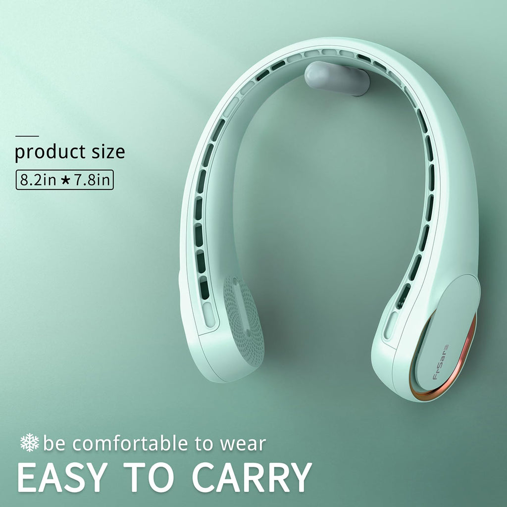 FrSara Neck Fan, Portable Personal Fan Strong Wind, 4000mAh, Air Volume,360° Cooling, No Hair Twisting, Air Volume On 2 Sides, Non-Slip, Quick Charge, Long Use Time, Birthday Gift for Women, Dad, Men
