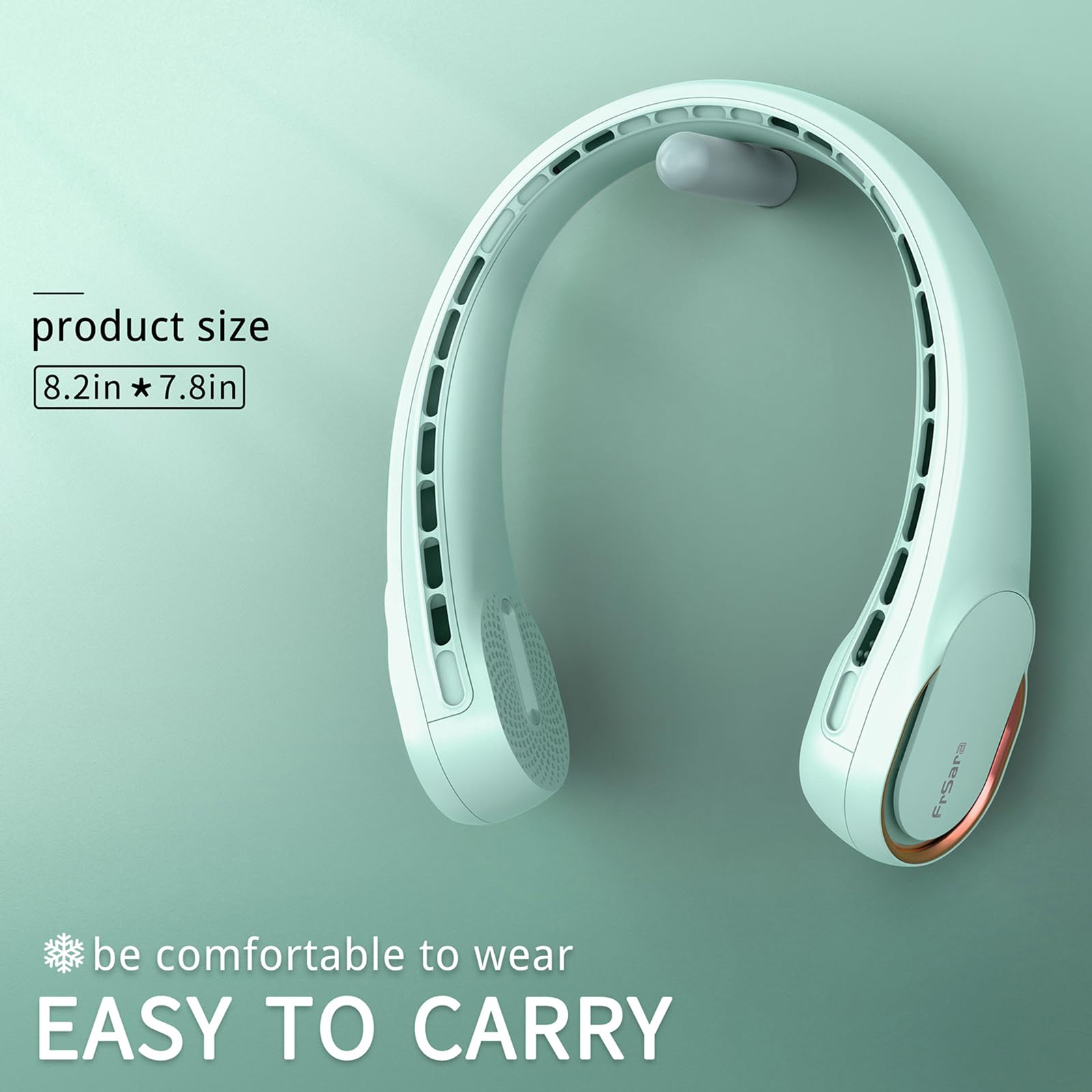 FrSara Neck Fan, Portable Personal Fan Strong Wind, 4000mAh, Air Volume,360° Cooling, No Hair Twisting, Air Volume On 2 Sides, Non-Slip, Quick Charge, Long Use Time, Birthday Gift for Women, Dad, Men