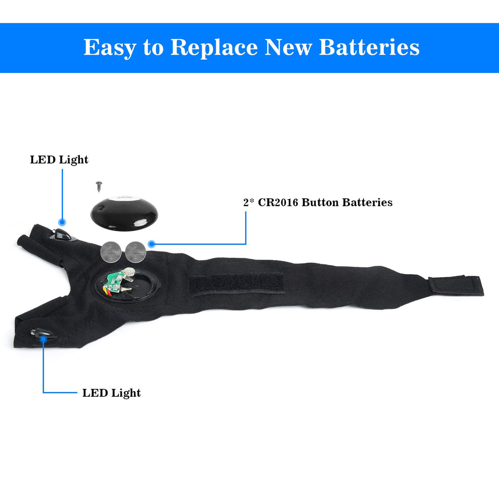 MOIPEJO LED Flashlight Gloves, Gifts for Men Dad Him Boyfriend Husband, Cool Gadget Hands-Free Finger Lights for Camping Fishing Repairing, Fathers Day Christmas Birthday Gift-Black