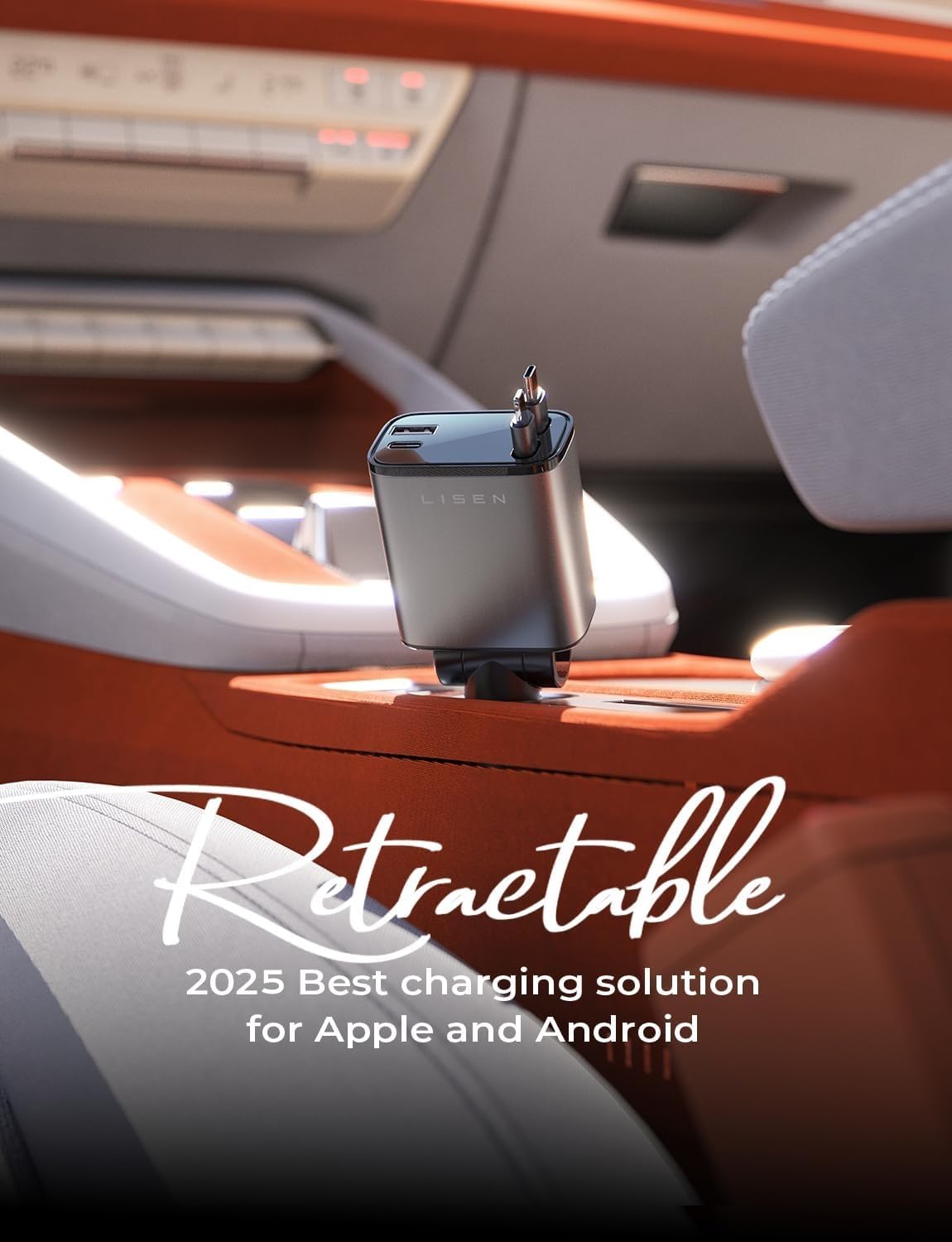 LISEN Retractable Car Charger, Gifts for Mothers Day 2026, 84W Car Charger USB C Fast Charge, Gifts for Mom Dad Him Her, Travel Essentials Car Accessories for Men Women Gifts for iPhone 17 16 15 14 13