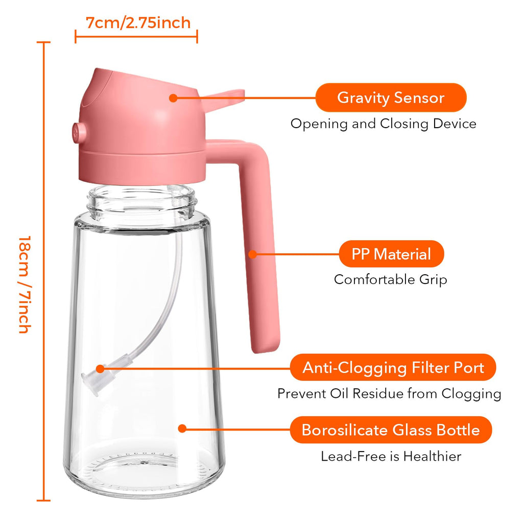 YARRAMATE 16oz/470ml Glass Olive Oil Sprayer for Cooking with Stickers, 2 in 1 Oil Dispenser for Kitchen Gadgets, Food Grade Premium Spray Bottle with Portion Control for Salad, Frying, BBQ (Black)