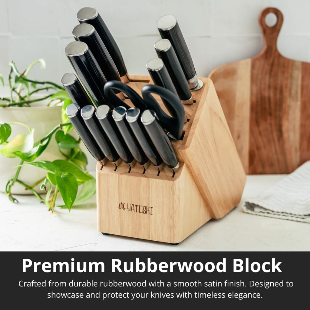 Yatoshi Professional Kitchen Knife Set, 15 Pieces, High Carbon Stainless Steel, Ergonomic Handle