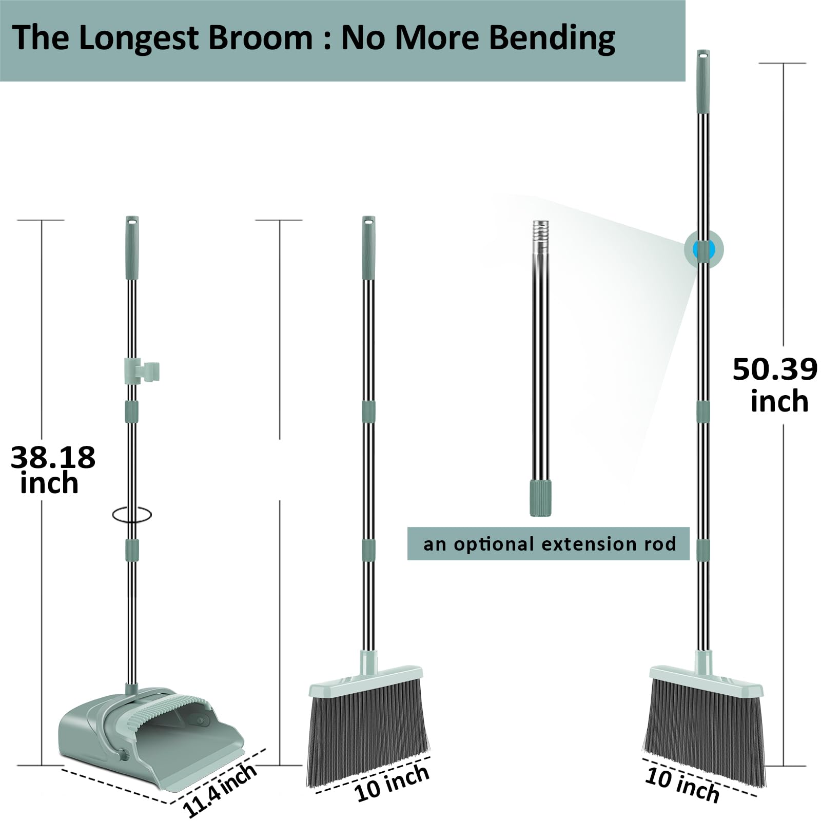 Upgrade Broom and Dustpan Set, Self-Cleaning with Dustpan Teeth, Indoor&Outdoor Sweeping, Ideal for Dog Cat Pets Home Use, Stand Up Broom and Dustpan (Gray&Orange)